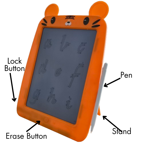 LCD Tracing Pad (ORANGE TIGER) - Name, Letter & Number Tracing
